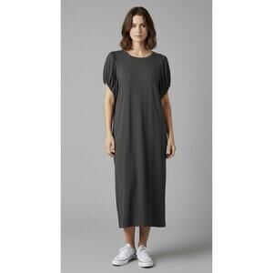 THE GREAT Dress Womens Med Gray Cotton Midi T-Shirt Puff Sleeve Crewneck USA